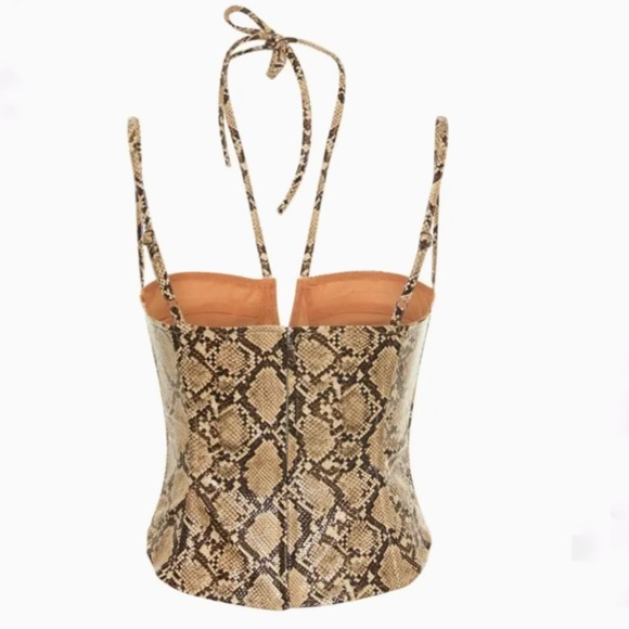 NWT Miaou Aphex Printed Faux Leather Corset Top - Beige, Multi  Size 3X - Picture 6 of 14